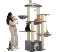 PAWZ Road Grand griffoir pour chats à plusieurs étages avec hamac, 13 poteaux en sisal diamètre 11 cm 170 cm - Niche, paniers et griffoir beige