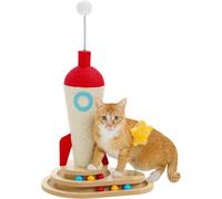 PAWZ Road Jouet interactif pour chats multifonction, griffoir en forme de fusée en sisal et parcours à billes en bois massif - 43 cm x 43 cm