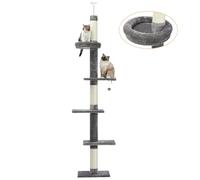 PAWZ Road Tour de Chat de 5 Niveaux du Sol au Plafond Tour de Chat Ajustable en Hauteur, Centre d'Activités de Grimpe pour Chat Haut avec Poteau à Griffer, Lit Confortable,