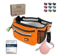 PAWZONE Sac à nourriture pour chien - Sac à friandises pour chien - Sac banane pour accessoires pour chien - Avec bande réfléchissante et sangle supplémentaire pour laisse flexible (orange fluo)