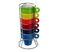 Paxanpax PSA462 Lot de 6 tasses à café en céramique empilables avec support, Multiples
