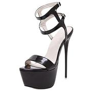 PAXAS Sandales d'été à talons hauts à talons aiguilles imperméables à semelle épaisse pour discothèque, chaussures à talons hauts sexy, noir, 43