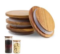 Paxkumux 4 pièces couvercles en bois scellés en silicone de 100mm, couvercles en bois réutilisables pour les modèles de verre Weck 738 739 740 741 742 743 744 745 748 974, stockage des aliments
