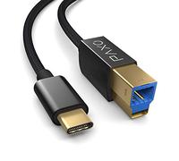 PAXO Câble d'imprimante USB C mâle vers USB B de 3m, USB 3.2 Gen2 avec 10 Gbit/s (1,25 GByte/s) de taux de transfert, câble de chargement, câble de données, noir