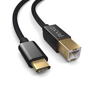PAXO Câble d'imprimante USB en nylon de 3 m, noir, fiche USB C vers USB B, câble de chargement, câble de données, fiche dorée