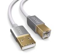 PAXO Câble d'imprimante USB en nylon de 5 m, blanc, prise USB A vers USB B, câble de chargement, câble de données, prise dorée