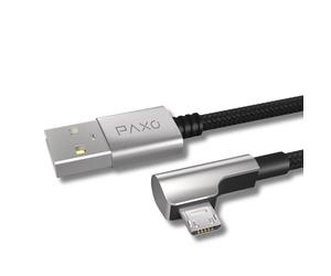 PAXO Câble micro USB en nylon de 2 m, noir, prise coudée à 90 degrés, câble USB vers micro USB, câble de chargement, câble de données, USB 2.0