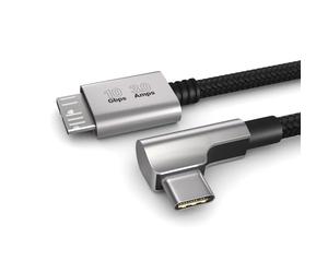 PAXO Câble USB C vers Micro-B 0,5m 10Gbps, connecteur coudé 90°, USB 3.2, câble pour disque dur, câble USB HDD, SSD, NVME, noir