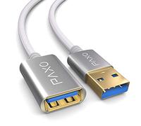 PAXO Rallonge USB 1m, 10 Gbit/s (1,25 GByte/s), USB 3.2 Gen2 (3.0, 3.1), câble d'extension USB, A mâle vers A femelle, blanc, gaine en tissu