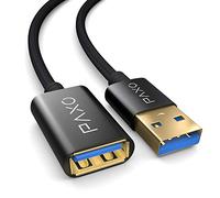 PAXO Rallonge USB 5m, 10 Gbit/s (1,25 GByte/s), USB 3.2 Gen2 (3.0, 3.1), câble d'extension USB, A mâle vers A femelle, noir, gaine en tissu