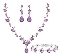 Paxuan Parure de bijoux de mariage élégante à motif floral pour femme/mariée/demoiselles d'honneur Parure de bijoux en cristal pour mariage, bal de fin d'année, collier et boucles d'oreilles et