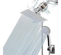 Paye de douche filtrée, tête de douche de pluie carrée à haute pression de 8 pouces et 5 réglages combo de filtre à douche à main avec support auto-adhésif/tuyau de 59 pouces, finition chromée