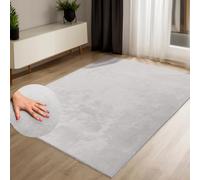 payé Tapis à poils courts gris, 80 x 140 cm, lavable, doux, antidérapant, pour salon, chambre à coucher, aspect fourrure, facile d'entretien, tissu plat, moderne, élégant, uni