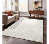 payé Tapis de salon - 140 x 200 cm Crème Structure Haut-Bas Pile Plate - Motif Floral Boho Tapis de Maison