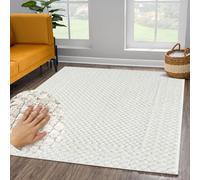 payé Tapis de salon à poils longs - 160x230 cm - Uni - Crème pastel - Boho - Moderne motif losange - Scandinave moelleux doux - Chambre à coucher