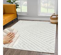 payé Tapis de salon, à poils longs, 200 x 290 cm, uni, crème pastel, bohème, moderne, motif à rayures, scandinave, moelleux, doux, pour chambre à coucher