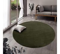 payé Tapis de salon, à poils longs, vert, 160 x 160 cm, rond, super doux, moelleux, moderne, uni, moderne, tapis de chambre à coucher doux