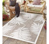 payé Tapis d'extérieur résistant aux intempéries - 200 x 200 cm - Beige blanc - Motif plantes - Tapis pour terrasse, balcon, jardin, intérieur