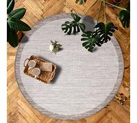 payé Tapis d'extérieur rond - 200 x 200 cm - Résistant aux intempéries - Beige blanc - Bordure - Tapis pour terrasse, balcon, jardin, intérieur