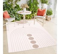 payé Tapis d'intérieur et d'extérieur - Beige crème - 160 x 230 cm - Réversible - Motif Cercle - Résistant aux intempéries - pour Balcon, terrasse - Tapis d'intérieur Salon Cuisine