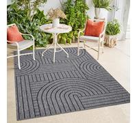 payé Tapis d'intérieur et d'extérieur - Gris anthracite - 200 x 290 cm - Tapis réversible - Géométrique - Résistant aux intempéries - Pour balcon, terrasse, intérieur salon, cuisine