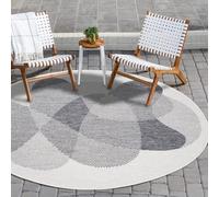 payé Tapis d'intérieur et d'extérieur - Gris crème - 120 x 120 cm - Rond - Tapis réversible - Motif abstrait - Résistant aux intempéries - Pour balcon, terrasse, intérieur salon, cuisine