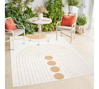 payé Tapis d'intérieur et d'extérieur - Jaune ocre crème - 160 x 230 cm - Tapis réversible - Motif cercle - Résistant aux intempéries pour balcon, terrasse, intérieur salon cuisine