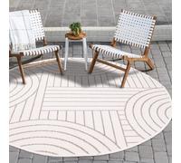 Payé Tapis géométrique réversible - Beige crème 160x160 cm - Rond - Pour balcon, terrasse, intérieur salon et cuisine