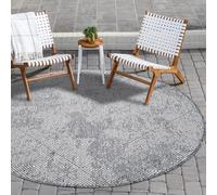 Payé Tapis intérieur/extérieur Gris crème 120x120 cm Rond Réversible Motif losanges Résistant intempéries Salon/cuisine/terrasse/balcon