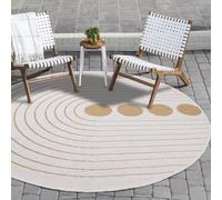 Payé Tapis réversible Jaune ocre crème 160 x 160 cm Motif cercle Rond Résistant aux intempéries pour balcon, terrasse, intérieur salon cuisine