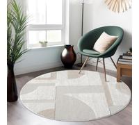 payé Tapis rond, 160 x 160 cm, crème, motif géométrique, design bohème, à poils plats, structure profonde, revêtement de sol, décoratif