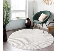 payé Tapis rond 160 x 160 cm - Gris crème - Motif géométrique - Design bohème, poils plats, structure profonde, revêtement de sol décoratif
