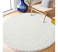 payé Tapis rond, 200 x 200 cm, à poils longs, bohème, crème pastel, uni, motif moderne en losanges, scandinave, moelleux, doux, décoration de chambre à coucher