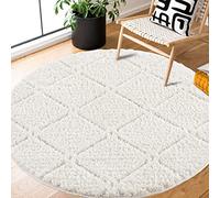 payé Tapis Rond - Hochflor - Boho - Crème - 200x200cm - Uni - Moderne Motif losange Mélangé - Scandinave Flannel Doux - Tapis de salon Chambre à Coucher Décoration