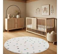 payé Tapis rond pour chambre d'enfant - Crème - 160 x 160 cm - Tapis de jeu à pois colorés - Poils courts - Certifié Oeko-Tex Standard 100