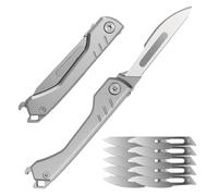PAYFULLY Couteau pliant, scalpel en acier inoxydable avec 10 lames de rechange, mini couteau de poche EDC pour outdoor, camping & bricolage