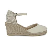 PAYMA - Sandales Compensées en Jute pour Femmes. Fabriqué en Espagne en Toile. Fermeture à Boucle à la Cheville. Semelle Rembourrée en Tissu. Coleur: Beige. Taille: EU 39