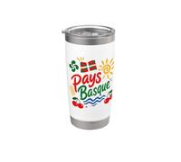 Pays Basque Été Cerises Basques Lauburu Soleil Vacances Gobelet isotherme en acier inoxydable double paroi
