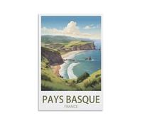 Pays Basque France Poster de voyage vintage sur toile pour décoration d'intérieur : salon, 20 x 30 cm