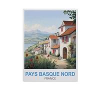 Pays Basque Nord Pyrenees Atlantiques Vintage Travel Poster,1000 Pièces Puzzles Jeu De Famille Jouet Jeu Éducatif Anti-Stress Défi Difficile Puzzle pour Enfants(75x50cm)-AS19