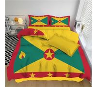 Pays D'Amérique Du Sud Parure de Lit 200x200cm avec 2 Taie Oreillers 65x65 cm Housse de Couette Drapeau De Grenade Douce Parure de Linge de Lit pour 2 Personnes avec Fermeture Éclair, Jaune-Vert