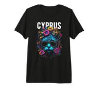 Pays de Chypre Chat Portant des Lunettes de Soleil et Fleurs T-Shirt Haut de Gamme