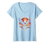 Pays de Plein air, Maison des Courageux T-Shirt avec Col en V, Femme, Bleu Céleste, M