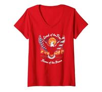 Pays de Plein air, Maison des Courageux T-Shirt avec Col en V, Femme, Rouge, XXL