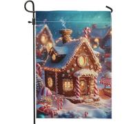 Pays des merveilles d'hiver drapeau de jardin maison en pain d'épice Décoration extérieure colorée pour Noël Drapeau décoratif double face pour patio et pelouse, 12 x 18 pouces