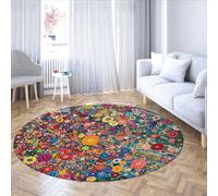 Pays Fleur Sauvage Lavable Cercle Tapis Antidérapant Rabat Boho Floral Petit Rond Tapis pour Chambre Salle de Bain Entrée Bureau Dortoir 150cm