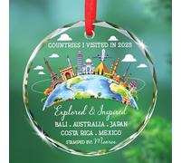 Pays que j'ai visités en 2025 - Décoration de Noël en verre - Souvenir de Noël personnalisé - Souvenirs de voyage - Cadeaux pour hommes et femmes - Décoration de Noël