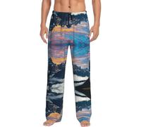 Paysage alpin ciel vif au-dessus d'un pantalon de pyjama doux pour homme, pantalon de nuit classique confortable, pantalon de pyjama en polyester avec poches, Noir , XL