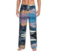 Paysage alpin ciel vif au-dessus d'un pantalon de pyjama doux pour homme, pantalon de nuit classique confortable, pantalon de pyjama en polyester avec poches, blanc, XL