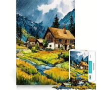 Paysage Aquarelle avec Maisons et Pluie,Puzzle de 1000 pièces,Jeu créatif et Stimulant,Assemblage Solide,sans pièces détachées,activité idéale pour Partager Un Moment privilégié en Famille (38x52cm)